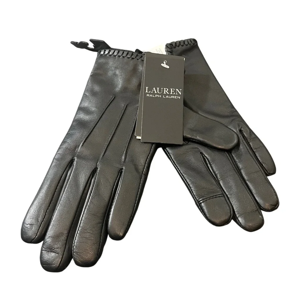NWT Lauren Ralph Lauren Women's Leather Touchscreen 100% Sheep Gloves